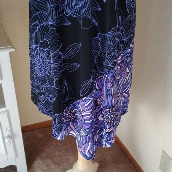 London Times Soft Knit Dark Floral Asymmetrical Dress - Picture 3 of 8